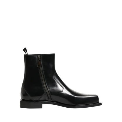 Dolce & Gabbana Black Leather Zip Closure Ankle Boots Shoes - Ankelstøvler