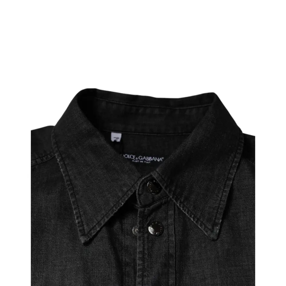 Dolce & Gabbana Black Logo Cotton Button Down Denim Shirt