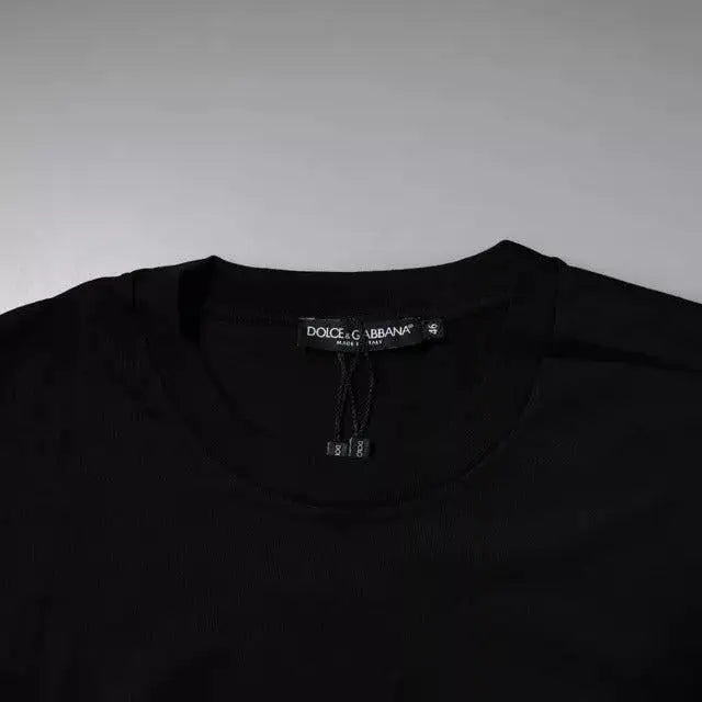 Dolce & Gabbana Black Logo Patch Cotton Crew Neck T-shirt