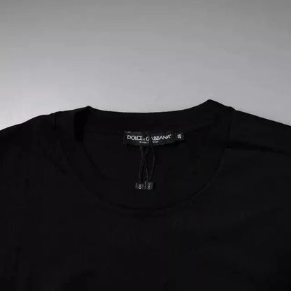 Dolce & Gabbana Black Logo Patch Cotton Crew Neck T-shirt