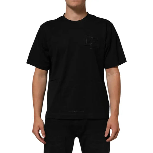 Dolce & Gabbana Black Logo Patch Cotton Men Crew Neck T-shirt