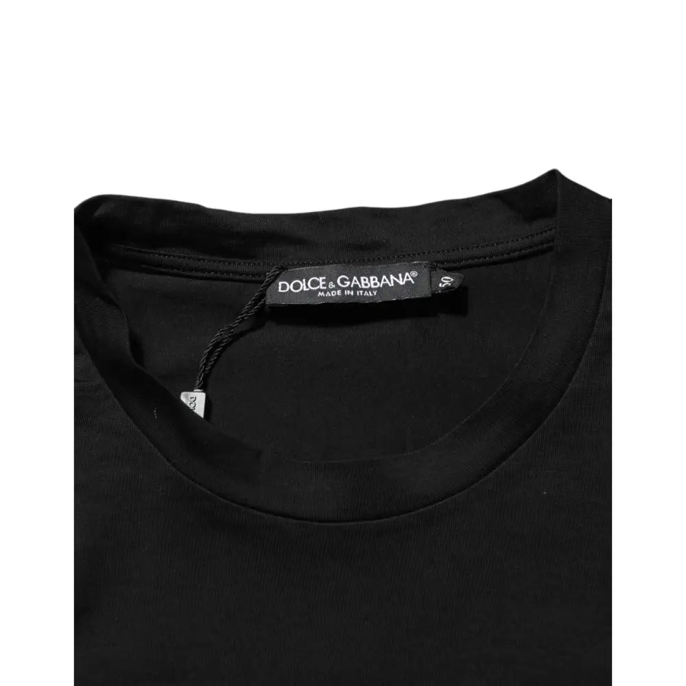 Dolce & Gabbana Black Logo Patch Cotton Men Crew Neck T-shirt