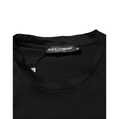 Dolce & Gabbana Black Logo Patch Cotton Men Crew Neck T-shirt