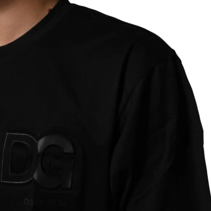 Dolce & Gabbana Black Logo Patch Cotton Men Crew Neck T-shirt