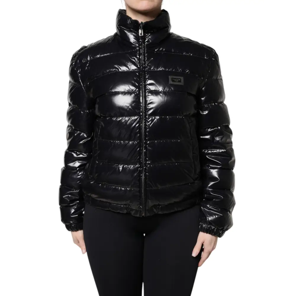 Dolce & Gabbana Black Logo Plaque Full Zip Puffer Jacket