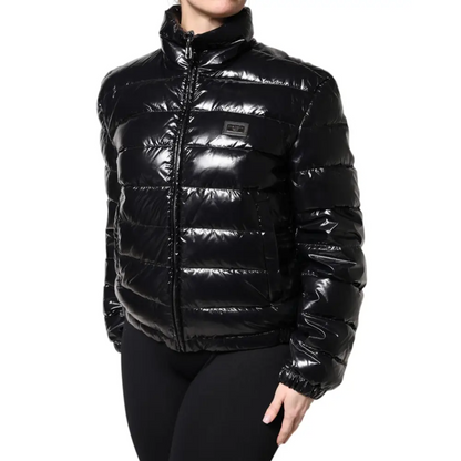 Dolce & Gabbana Black Logo Plaque Full Zip Puffer Jacket