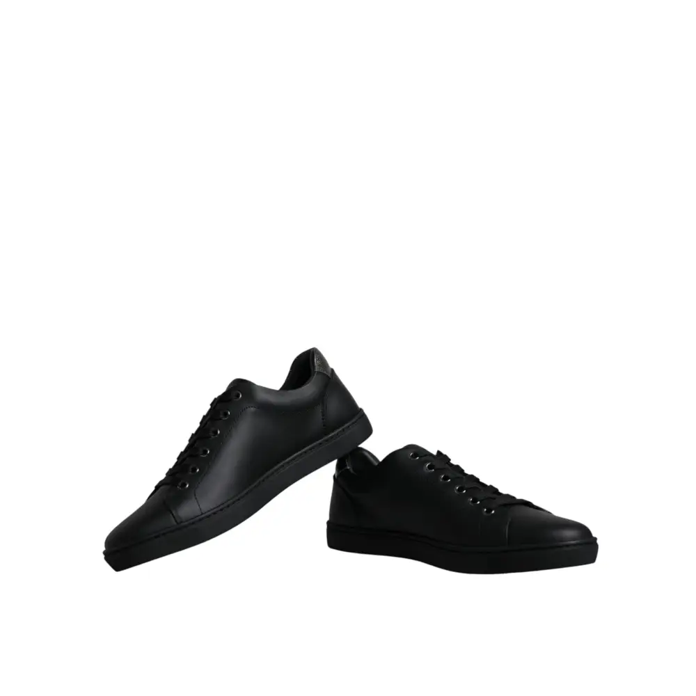 Dolce & Gabbana black leather low-top sneakers with London Sacred Heart design