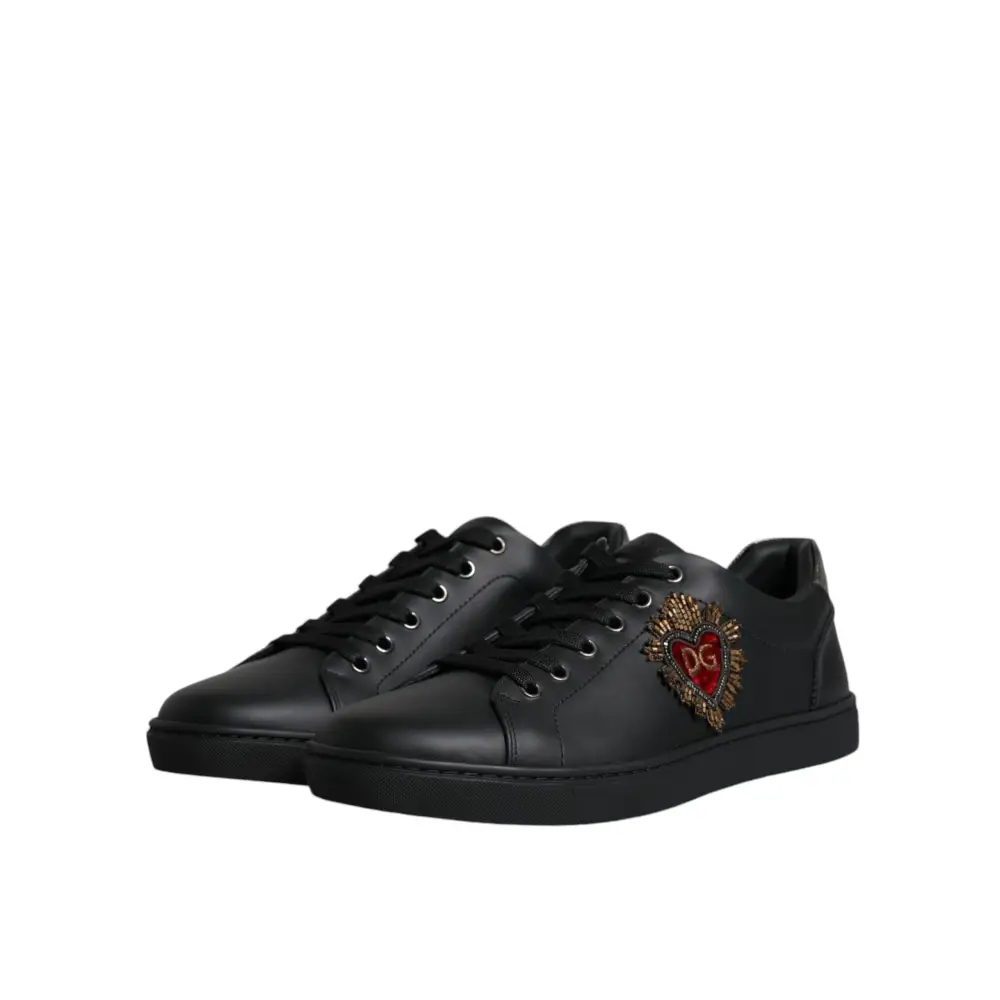 Dolce & Gabbana black London sacred heart sneakers with red emblem