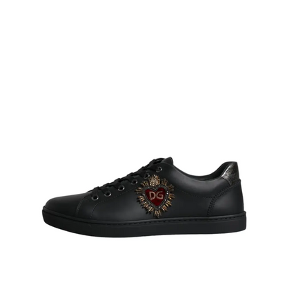 Dolce & Gabbana black London sacred heart men sneakers with red heart and DG gold details