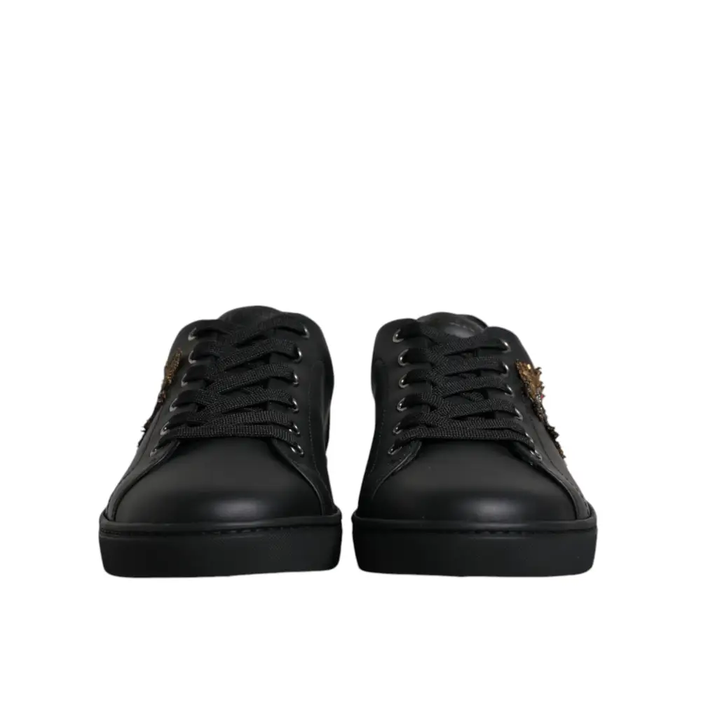 Dolce & Gabbana black London sacred heart sneakers with Gucci lion embroidery