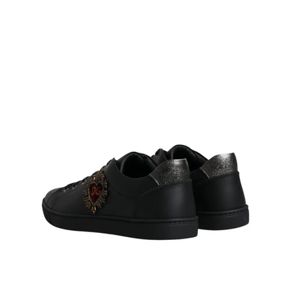 Dolce & Gabbana black London sacred heart men sneakers with red heart emblem