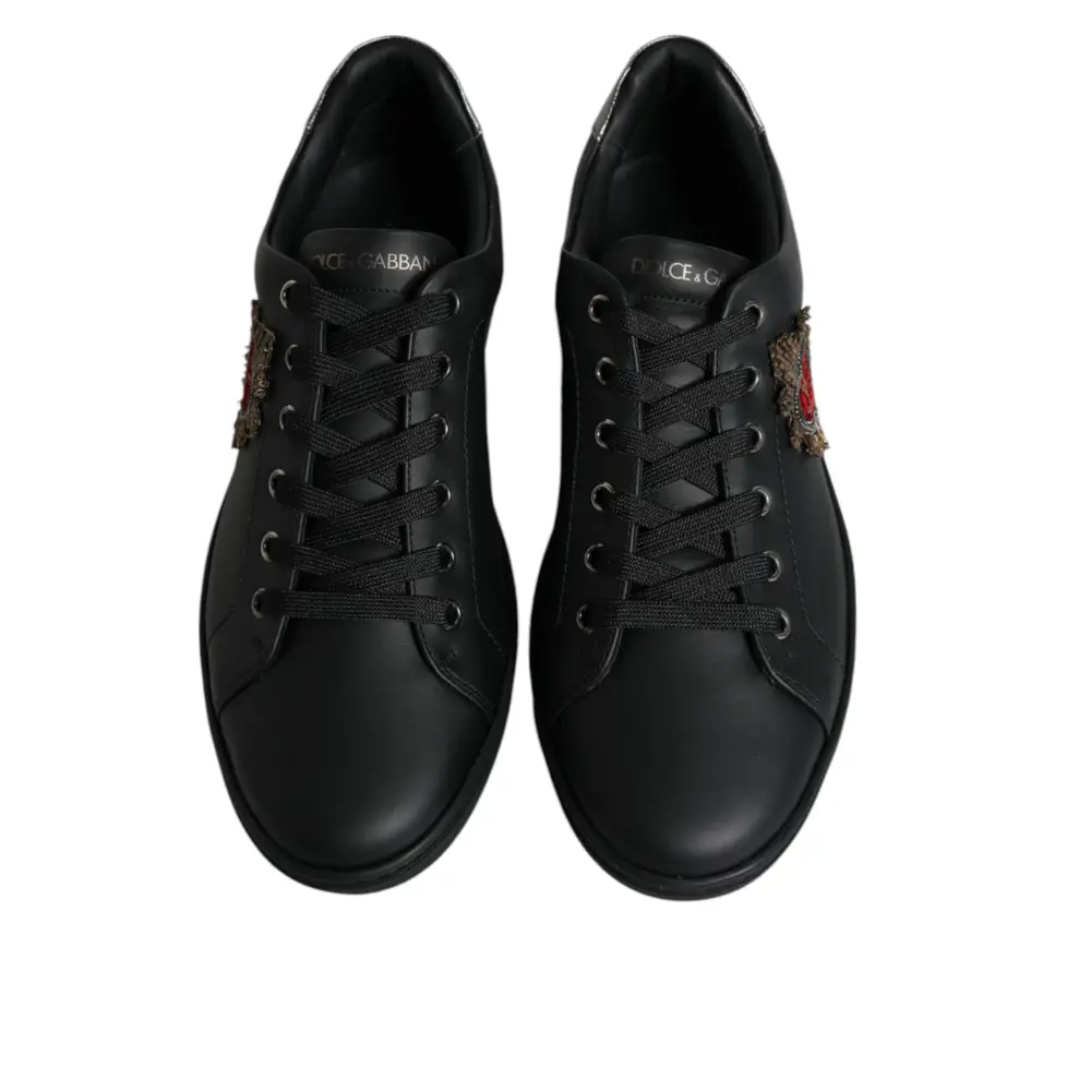 Dolce & Gabbana black London sacred heart sneakers with tiger patches