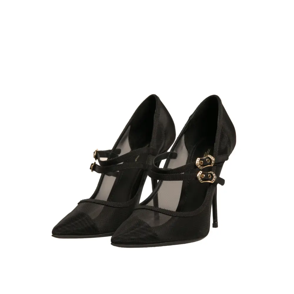 Dolce & Gabbana Black Mesh Mary Jane High Heels Pumps Shoes - Højhælede sko