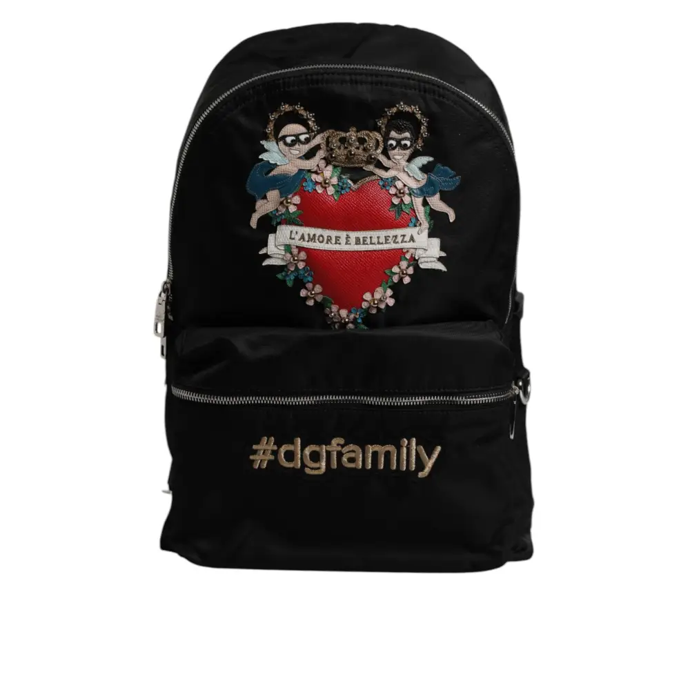 Dolce & Gabbana Black Nylon #DGFAMILY Embellished Backpack VULCANO