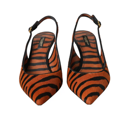 Dolce & Gabbana black orange zebra leather slingback heels