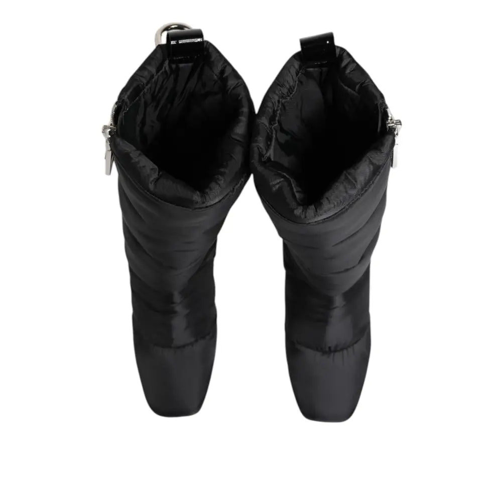 Dolce & Gabbana Black Padded Mid Calf Logo Heel Boots Shoes