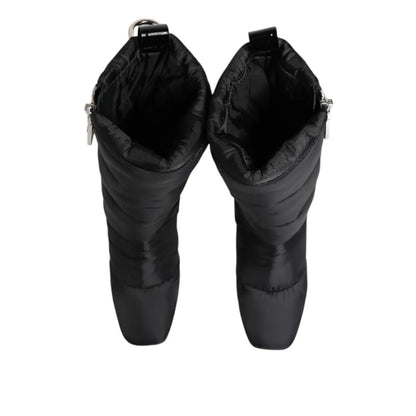 Dolce & Gabbana Black Padded Mid Calf Logo Heel Boots Shoes