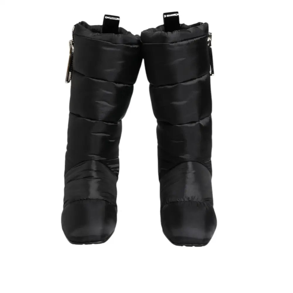 Dolce & Gabbana Black Padded Mid Calf Logo Heel Boots Shoes