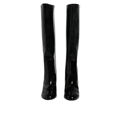 Dolce & Gabbana Black Patent Leather Vally High Boots Shoes - Støvler