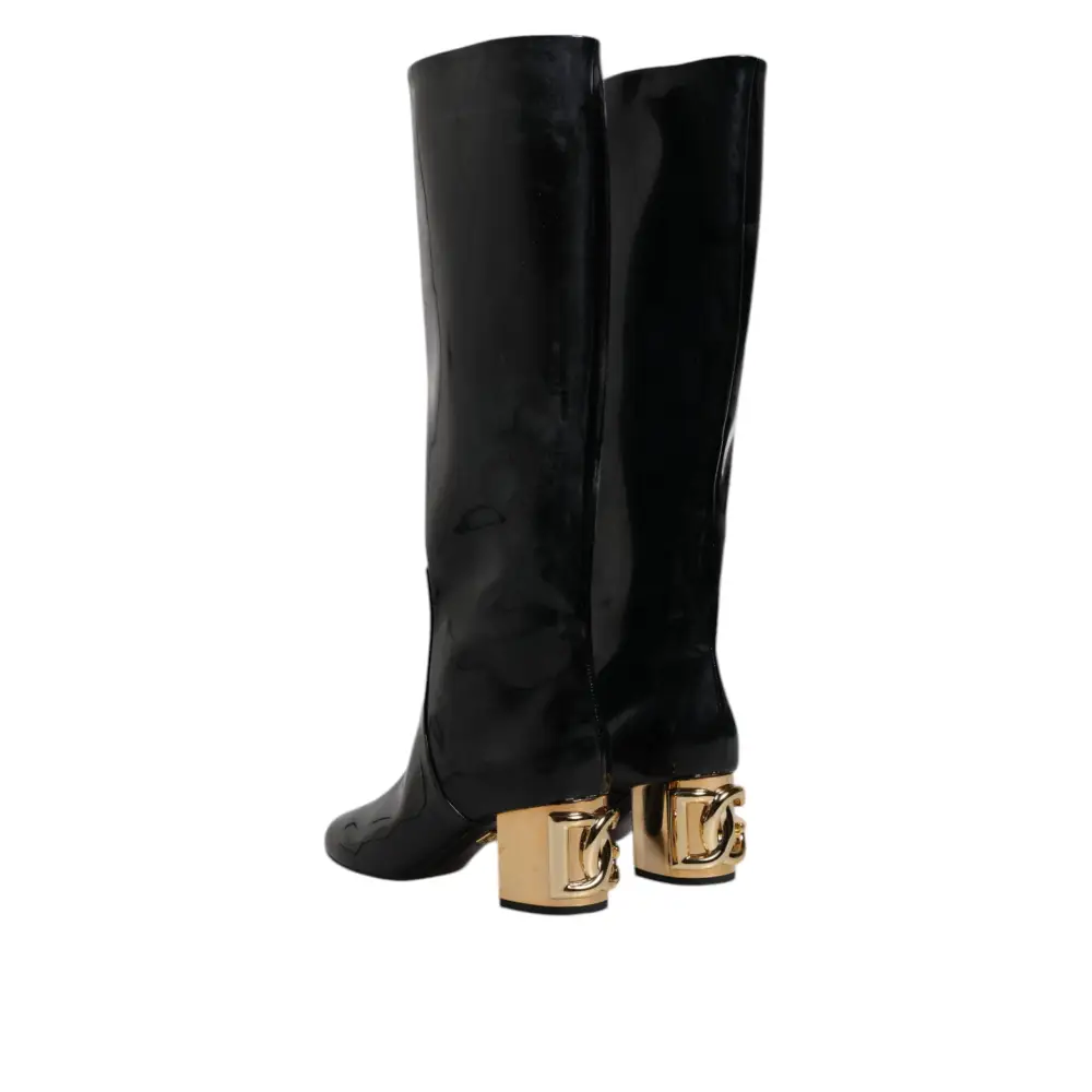 Dolce & Gabbana Black Patent Leather Vally High Boots Shoes - Støvler