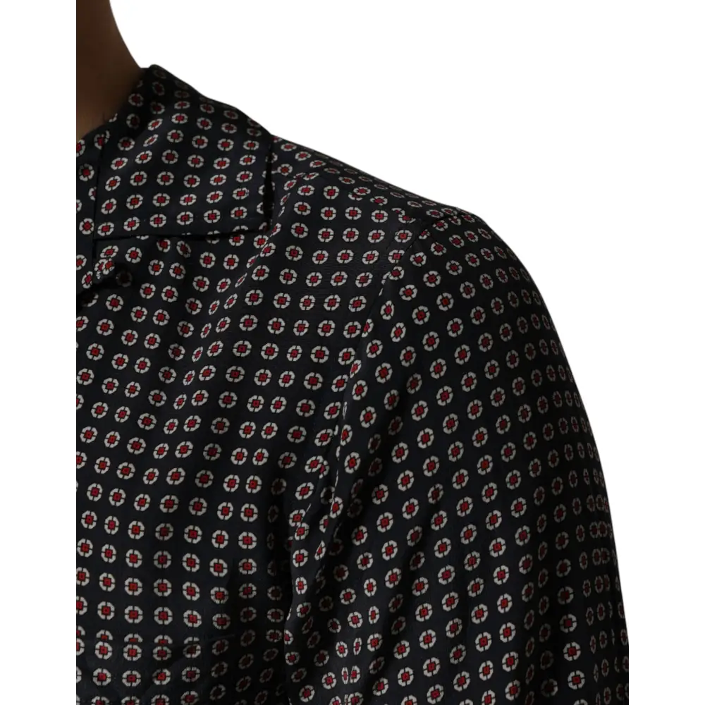 Dolce & Gabbana Black Patterned Silk Men Button Down Shirt - Skjorte