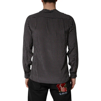 Dolce & Gabbana Black Patterned Silk Men Button Down Shirt - Skjorte