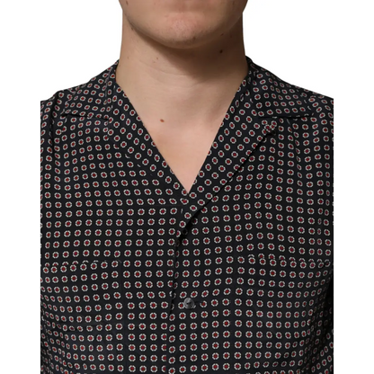 Dolce & Gabbana Black Patterned Silk Men Button Down Shirt - Skjorte
