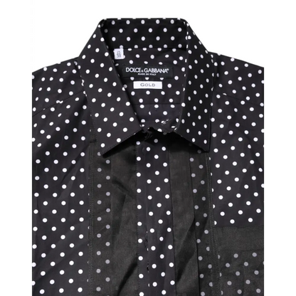 Sort Dolce & Gabbana sort polkaprik shirt med guldlabel – 100% originale brands, spar 30–70%