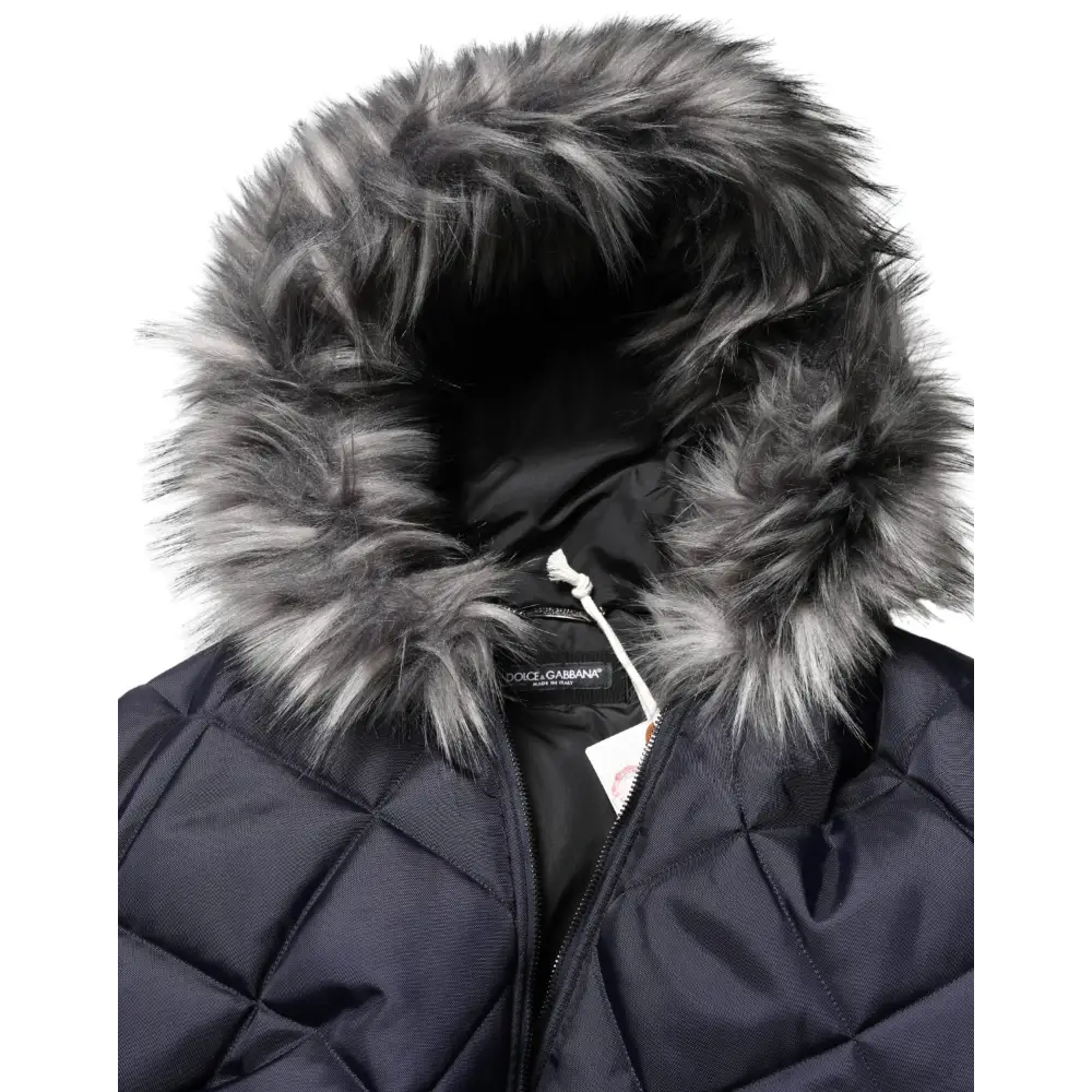 Dolce & Gabbana Black Quilted Fur Shearling Hooded Jacket - Jakke