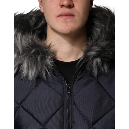 Dolce & Gabbana Black Quilted Fur Shearling Hooded Jacket - Jakke