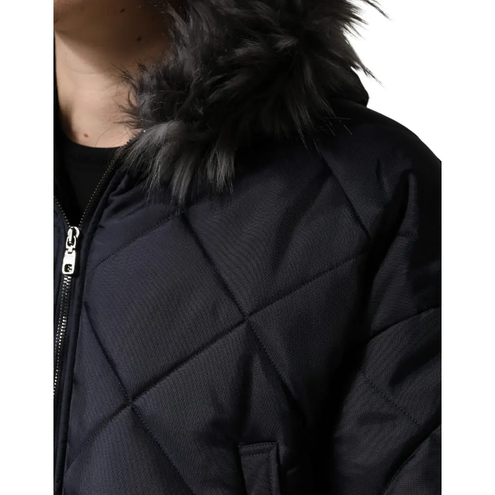 Dolce & Gabbana Black Quilted Fur Shearling Hooded Jacket - Jakke