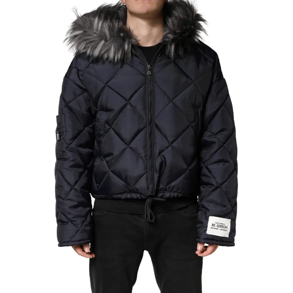 Dolce & Gabbana Black Quilted Fur Shearling Hooded Jacket - Jakke