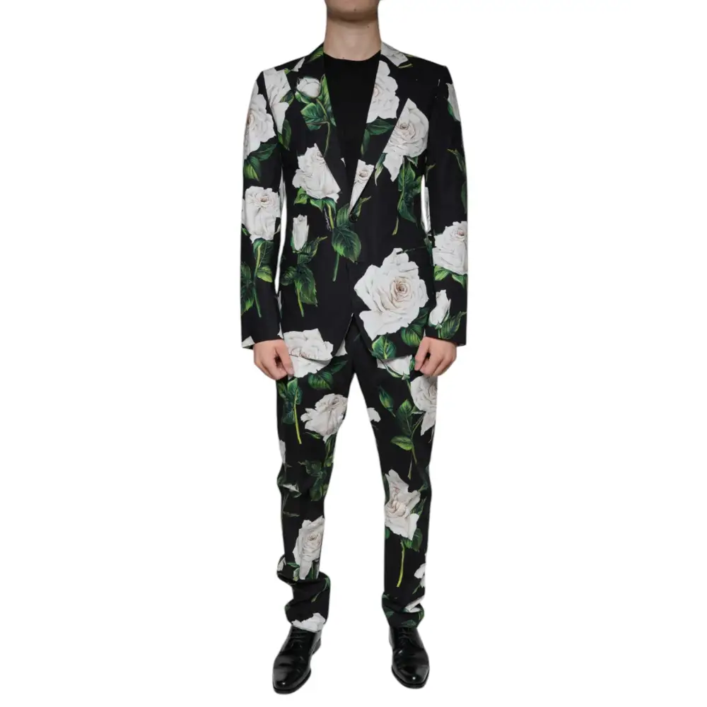 Dolce & Gabbana Black Rose Cotton Men Formal 2 Piece Suit - Jakkesæt