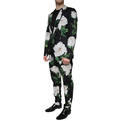 Dolce & Gabbana Black Rose Cotton Men Formal 2 Piece Suit - Jakkesæt