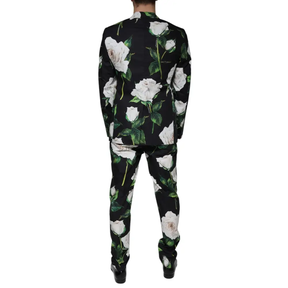 Dolce & Gabbana Black Rose Cotton Men Formal 2 Piece Suit - Jakkesæt