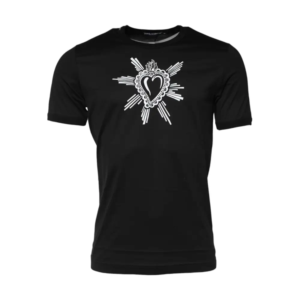 Sort hvid broderet sacred heart på Dolce & Gabbana sort T-shirt, 100% originale brands