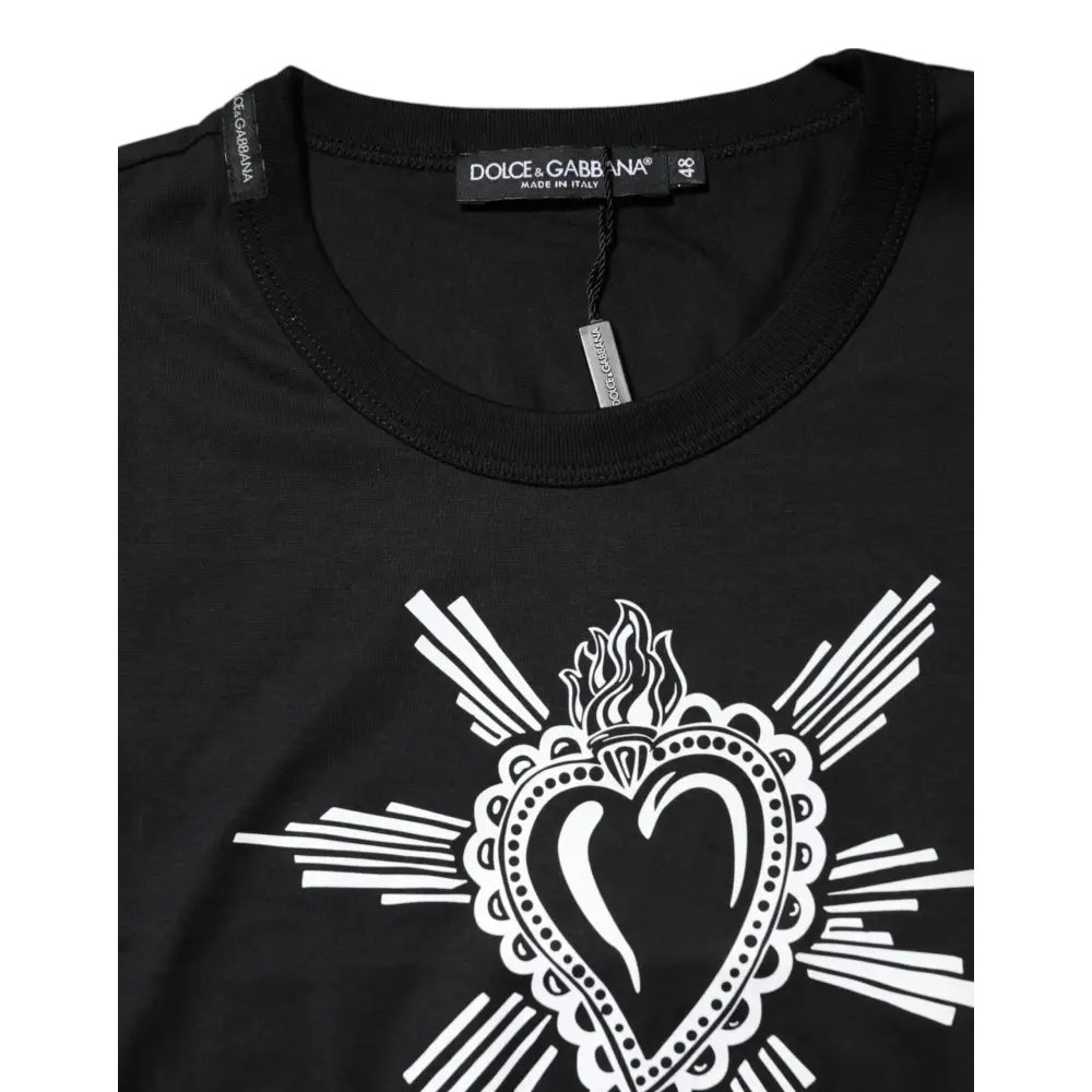 Sort Dolce & Gabbana sort sacred heart T-shirt med flammehjerte