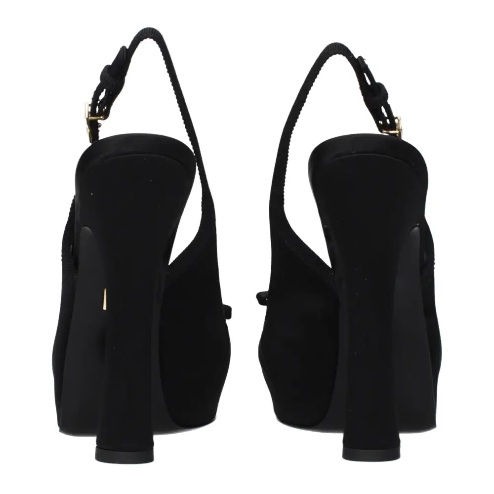 Dolce & Gabbana gabbana black satin high heel pumps with suede slingback and gold hardware