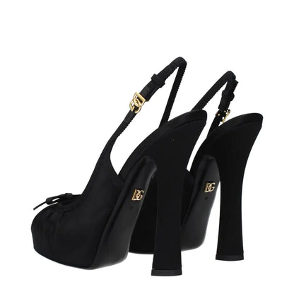 Sorte Dolce & Gabbana slingback-pumper i sort satin med guldbranding