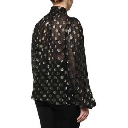 Dolce & Gabbana Black Sheer Tied Neck Polka Dots Blouse Top