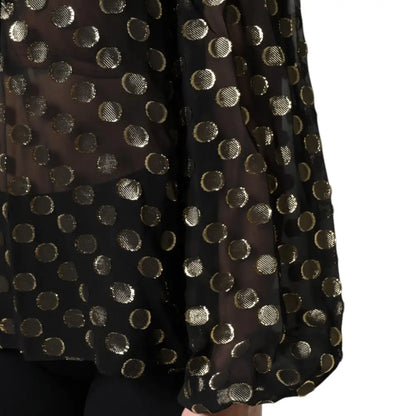 Dolce & Gabbana Black Sheer Tied Neck Polka Dots Blouse Top