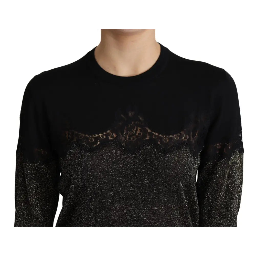 Dolce & Gabbana Black Shiny Lurex Lace Insert Pullover Top