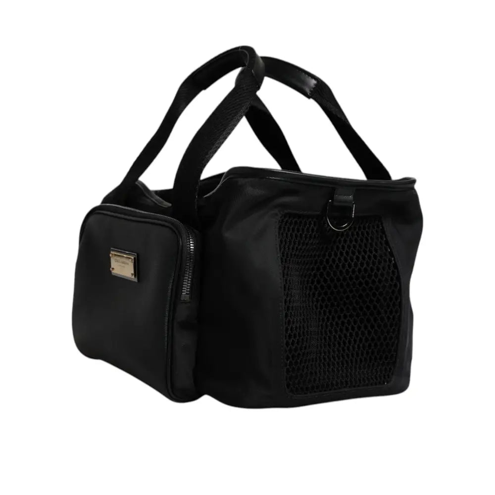 Dolce & Gabbana Black Shoulder Strap Pet Carry Logo Plaque Bag