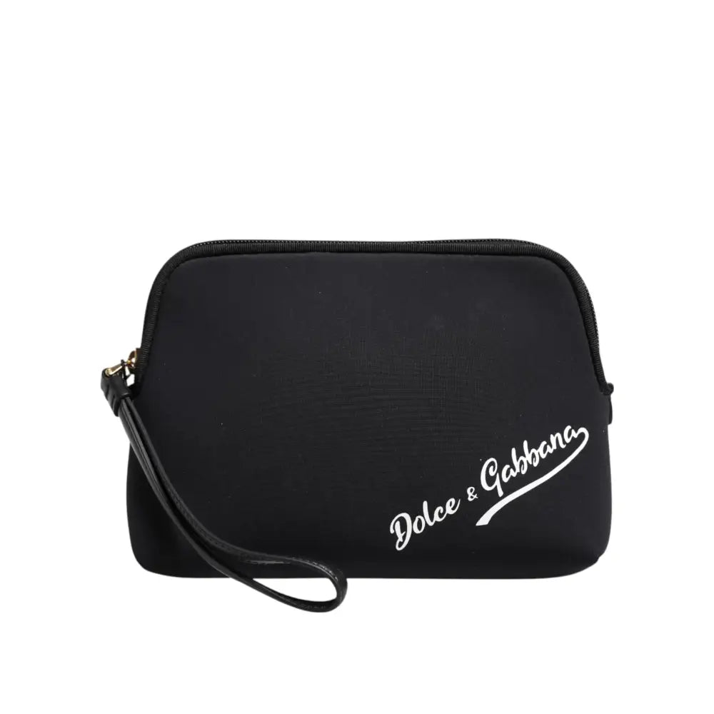 Dolce & Gabbana Black Solid Nylon DG LogoPrint Clutch Zip Borse Pouch Bag