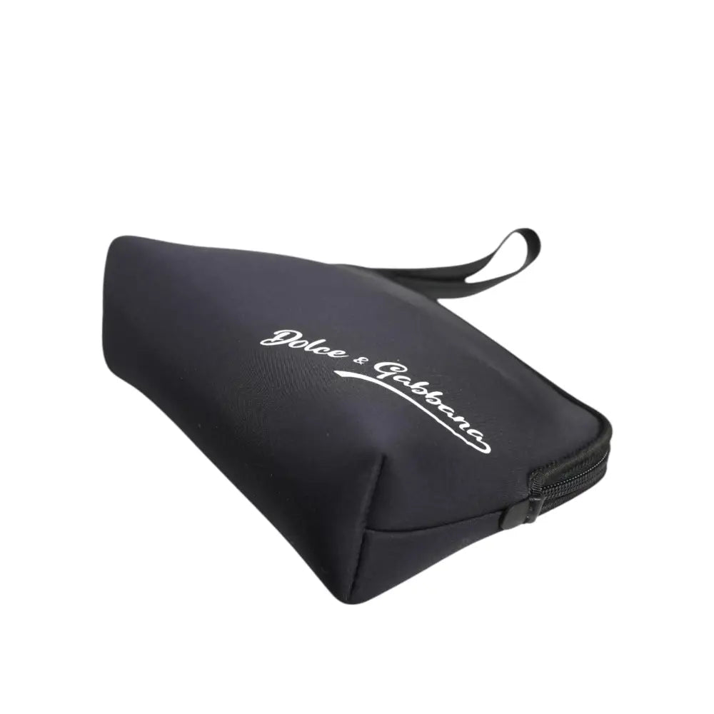 Dolce & Gabbana Black Solid Nylon DG LogoPrint Clutch Zip Borse Pouch Bag