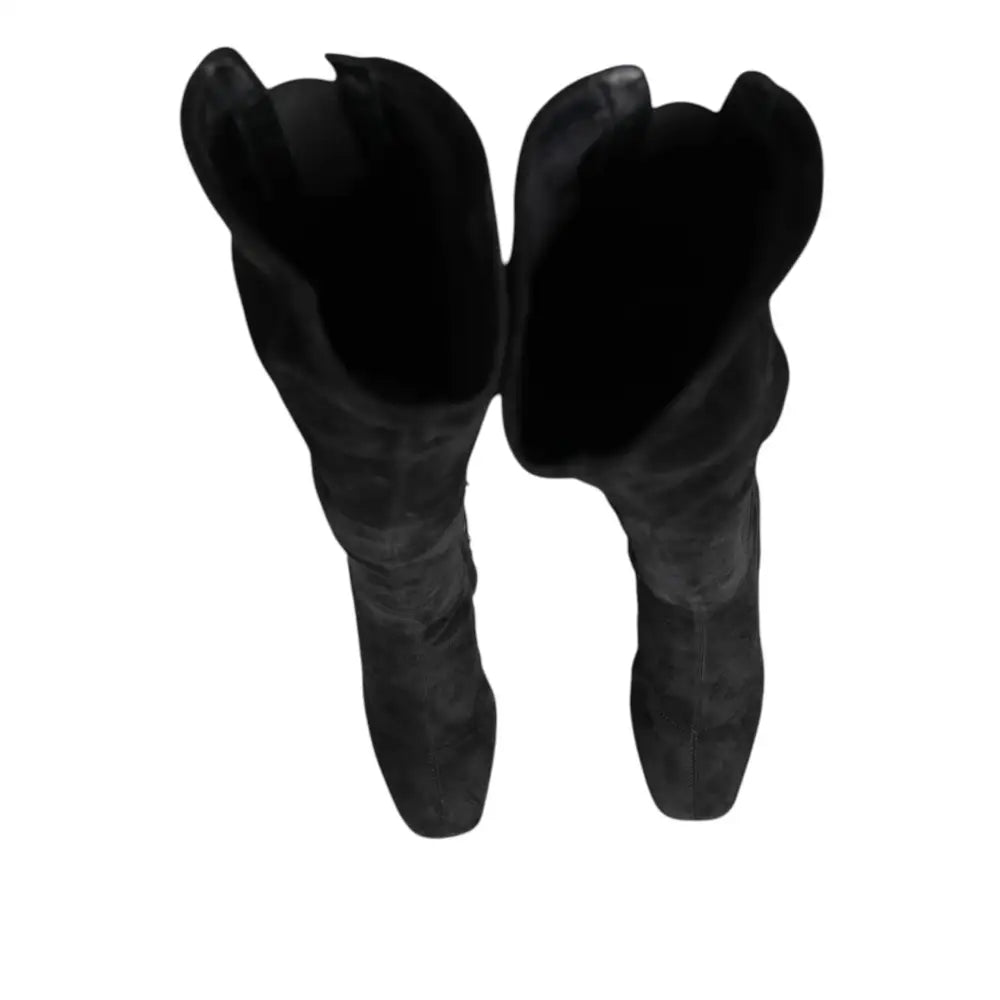 Dolce & Gabbana Black Suede Leather Knee High Boots Shoes