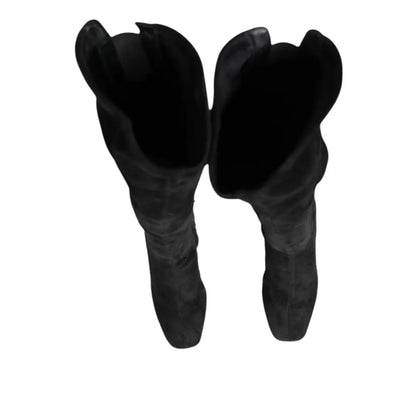 Dolce & Gabbana Black Suede Leather Knee High Boots Shoes