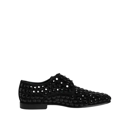 Dolce & Gabbana black suede strass derby med cirkulære udskæringer og nitter