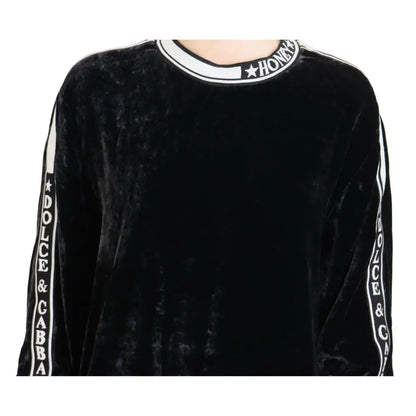 Dolce & Gabbana Black Velvet Crewneck Pullover Sweater
