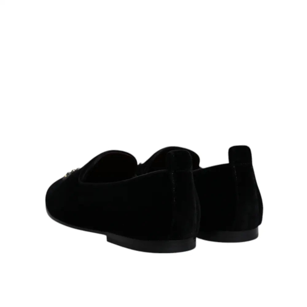 Dolce & Gabbana Black Velvet Crystal Crown Loafers Formal Dress Shoes